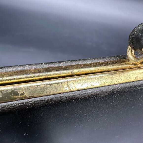 Vintage Handbag Mid Century Shimmery Gray Purse Gold Tone Top Handle Retro - Picture 6 of 12